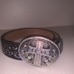 Woman’s Antique Rhinestone Cross Leather Belt.